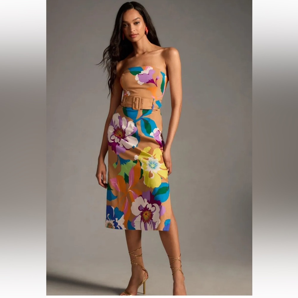 New Anthropologie Maeve Strapless Belted Dress Size L MSRP$190.00